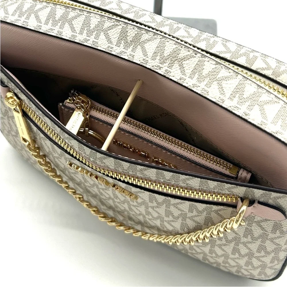 Michael Kors Jet Set LG Signature Logo Crossbody Bag & Matching TZ Coinpouch ID - Picture 13 of 14